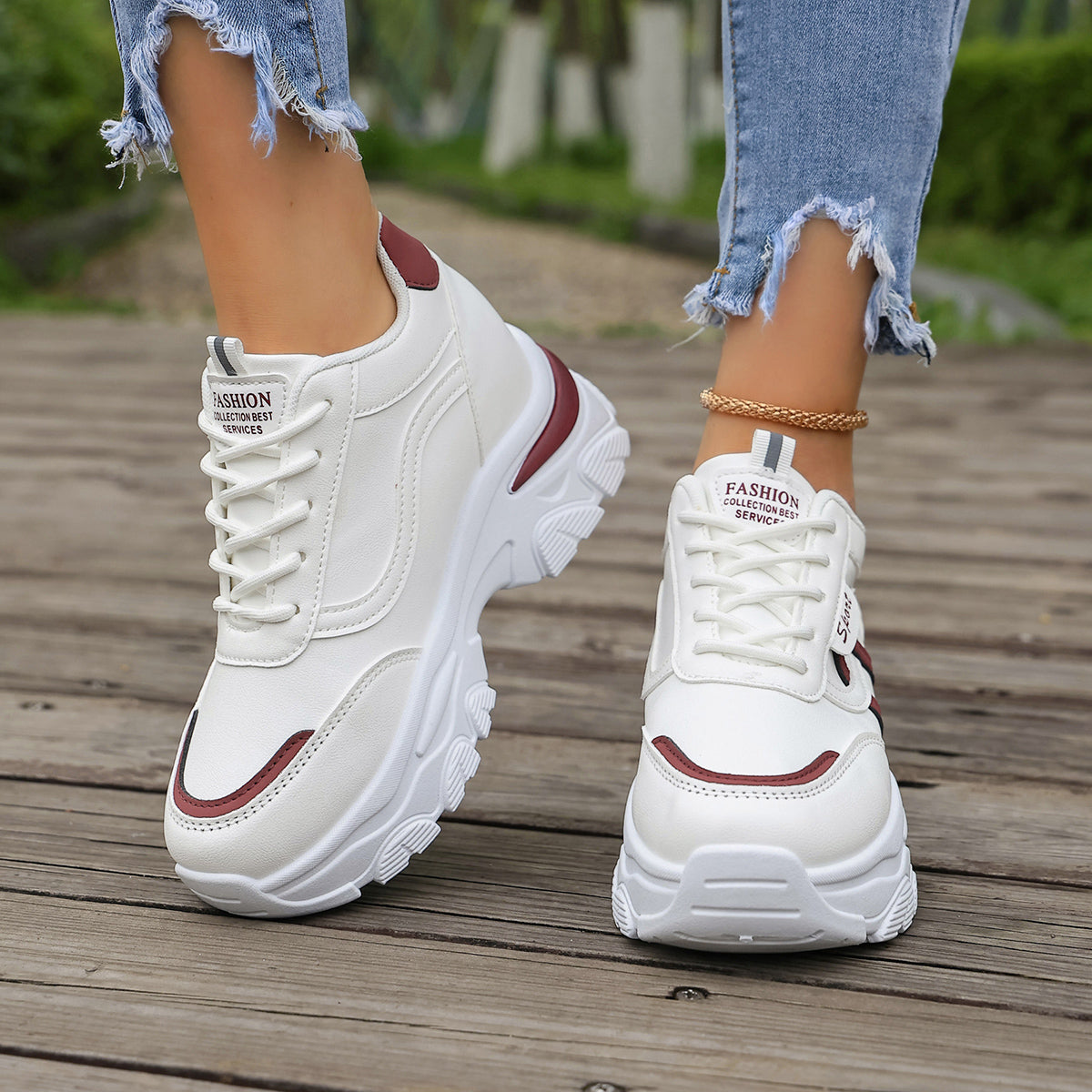 Modern Chic All-Season PU/Artificial Leather/Microfiber Leather Women's Fashion Sneaker | Color: Red | Image 3
