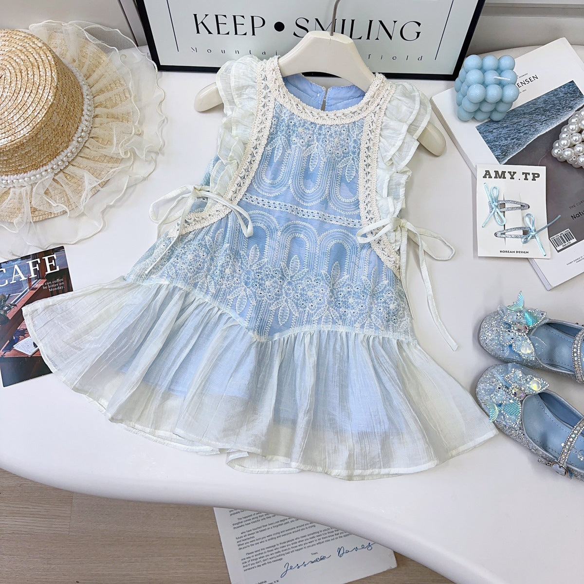 Elegant Summer Girls' A-Line Dress, Ages 2-11 | Color: Blue | Image 1