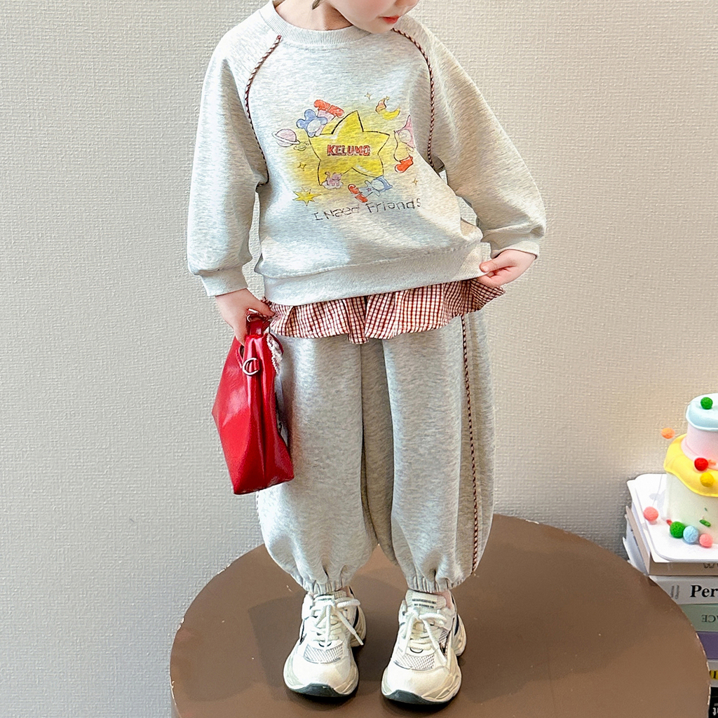 Casual Sporty Autumn 2-Piece Girls' Pants Suit, Ages 2-9 | Color: Grey | Image 2