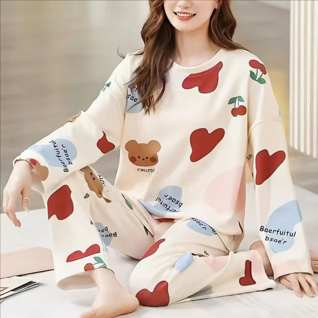 Sweet Feminine All-Season 2 Pcs Women 's Long Sleeve Sleep Set | Color: Style 3 | Image 1