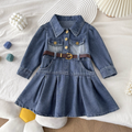Trendy Autumn Girls' Shirt Dress, Ages 2-9 | Color: Blue | Image 1