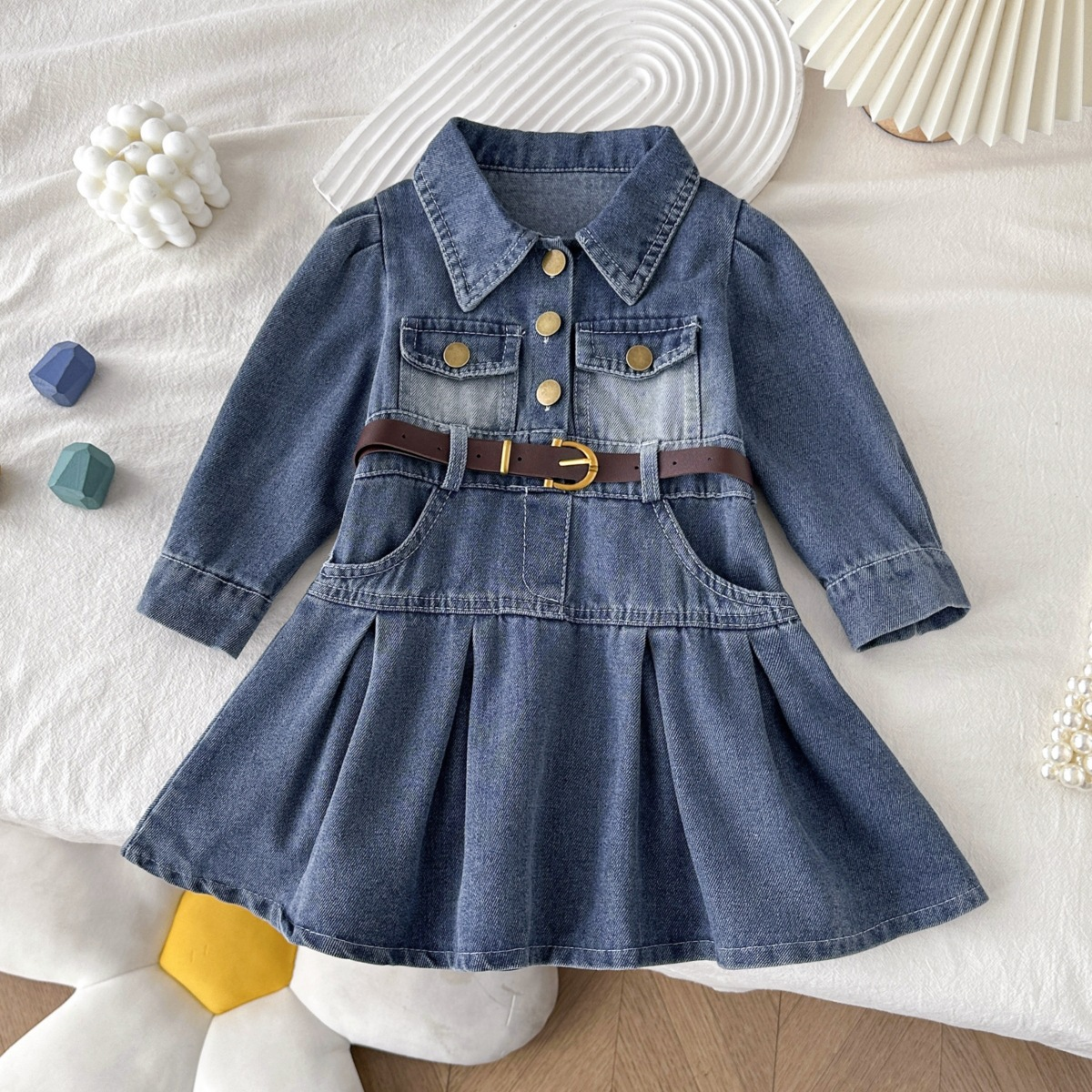 Trendy Autumn Girls' Shirt Dress, Ages 2-9 | Color: Blue | Image 1