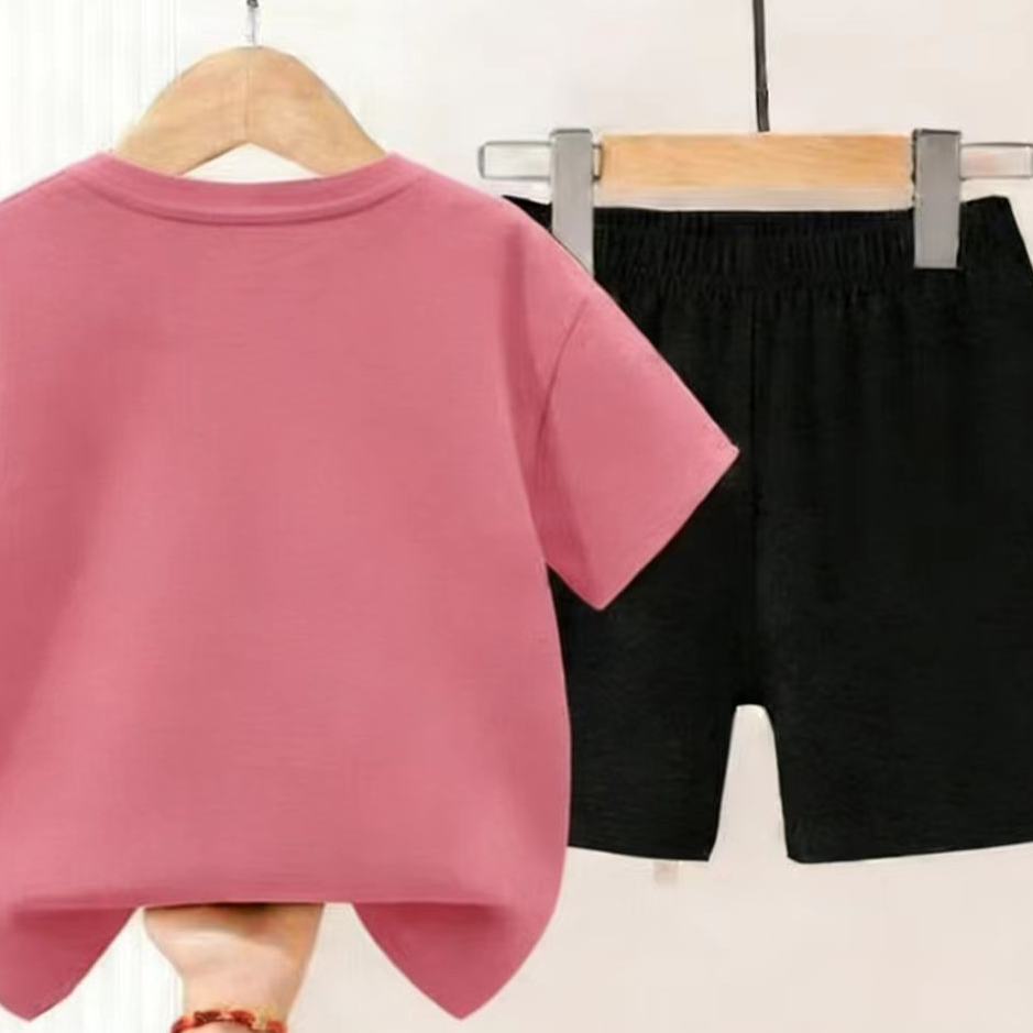 Modern Chic All-Season Casual Sporty Summer 2-Piece Unisex Kids' Pants Suit, Ages 2-13 | Color: Pink | Image 3