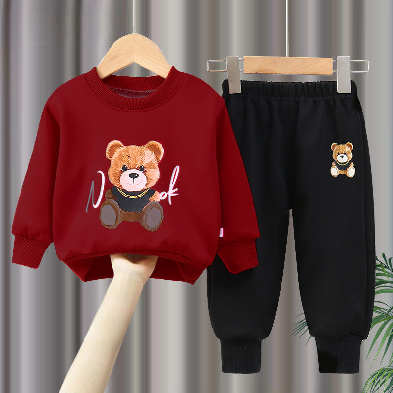 Minimalist Autumn 2-Piece Unisex Kids' Pants Suit, Ages 2-9 | Color: Red | Image 1