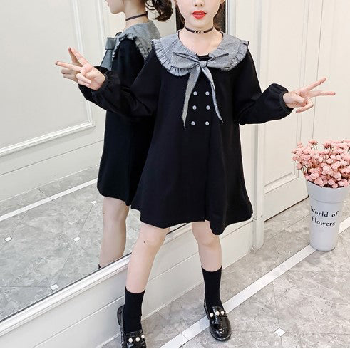 Sweet & Cute Spring Girls' A-Line Dress, Ages 3-13 | Color: Black | Image 2