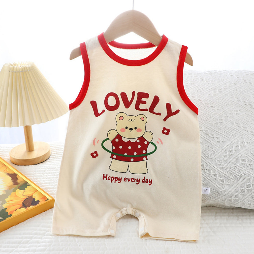 Modern Chic All-Season Casual Sporty Summer Unisex Baby Jumpsuit, Ages 1-12 Months | Color: Red | Image 1