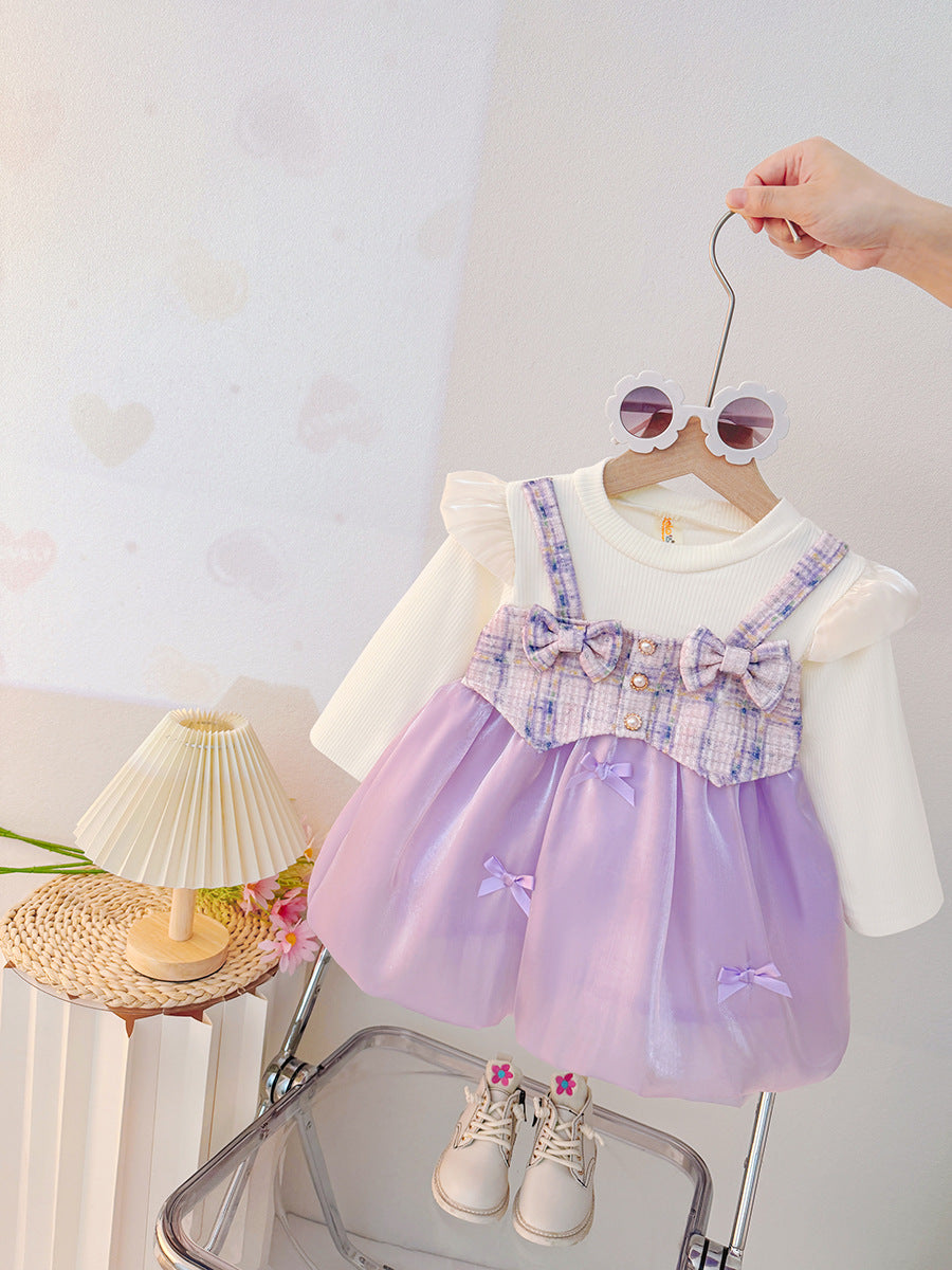 Sweet & Cute Autumn 2-Piece Baby Girls' Dress, Ages 9-24 Months | Color: Purple | Image 1