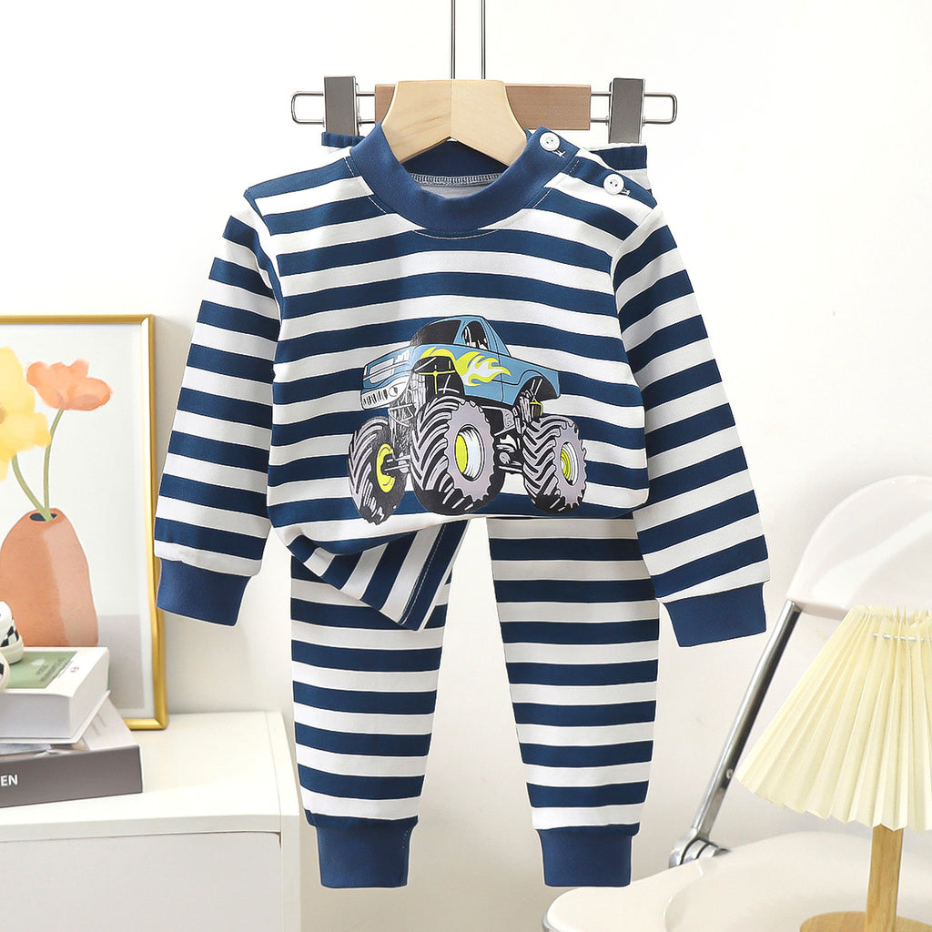 Minimalist Autumn 2-Piece Baby Boys' Pajama Set, Ages 6-24 Months | Color: Thick-stripe | Image 1