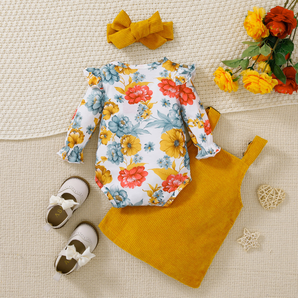 Sweet & Cute Autumn 2-Piece Baby Girls' Dress Suit, Ages 0-6 Months | Color: Yellow | Image 3