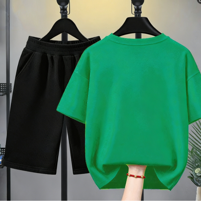 Modern Chic All-Season Minimalist Summer 2-Piece Boys' Pants Suit, Ages 3-14 | Color: Green | Image 3