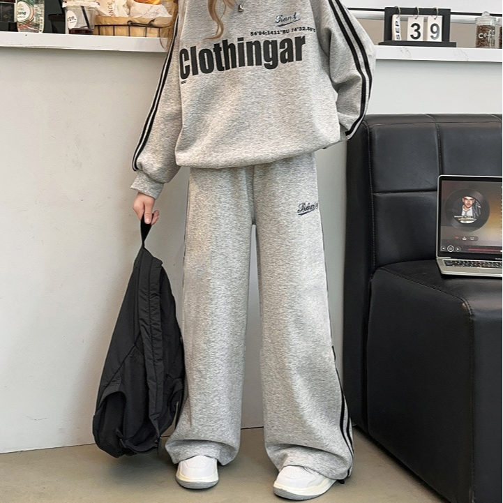 Casual Sporty Autumn 2-Piece Girls' Pants Suit, Ages 4-14 | Color: Grey | Image 3