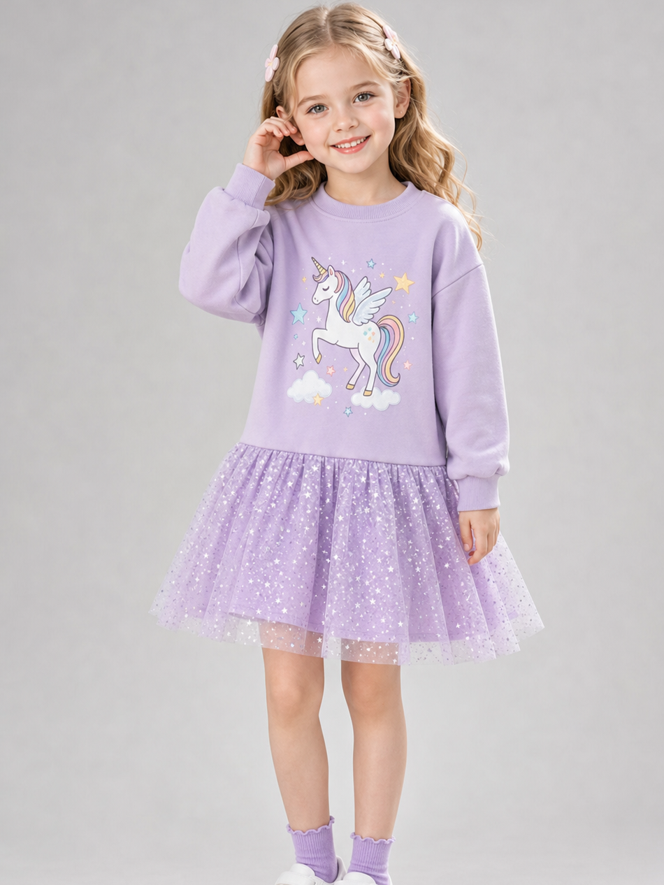 All-Season Sweet & Cute Autumn Girls' Hoodie Dress, Ages 2-9 | Color: Purple | Image 2