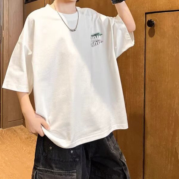 Modern Chic All-Season Minimalist Summer Boys' T-Shirt, Ages 4-14 | Color: White | Image 1