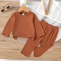 Minimalist Autumn 2-Piece Baby Girls' Pants Suit, Ages 0-24 Months | Color: Brown | Image 1