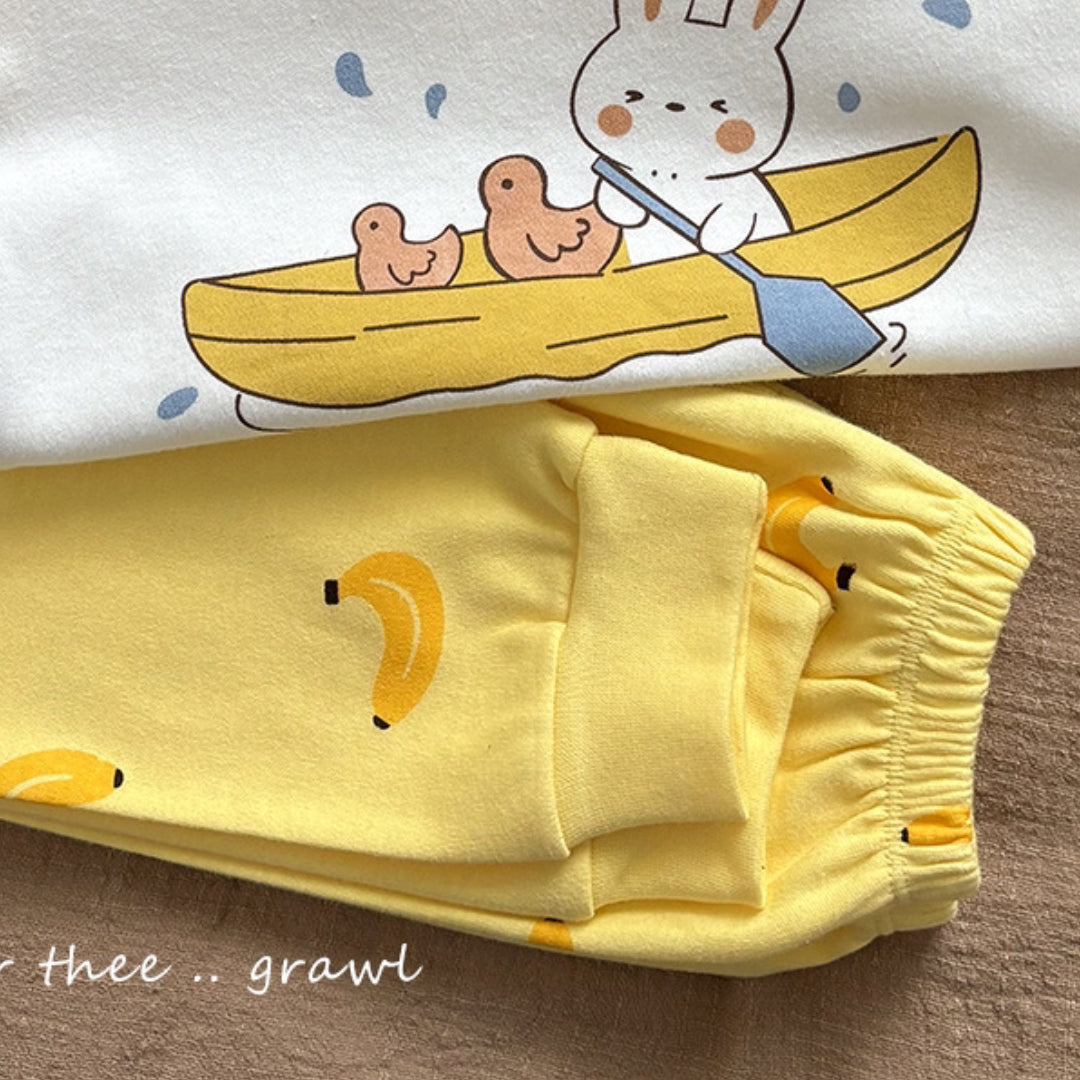 Minimalist Autumn 2-Piece Unisex Kids' Pajama Set, Ages 2-9 | Color: White+Yellow | Image 3