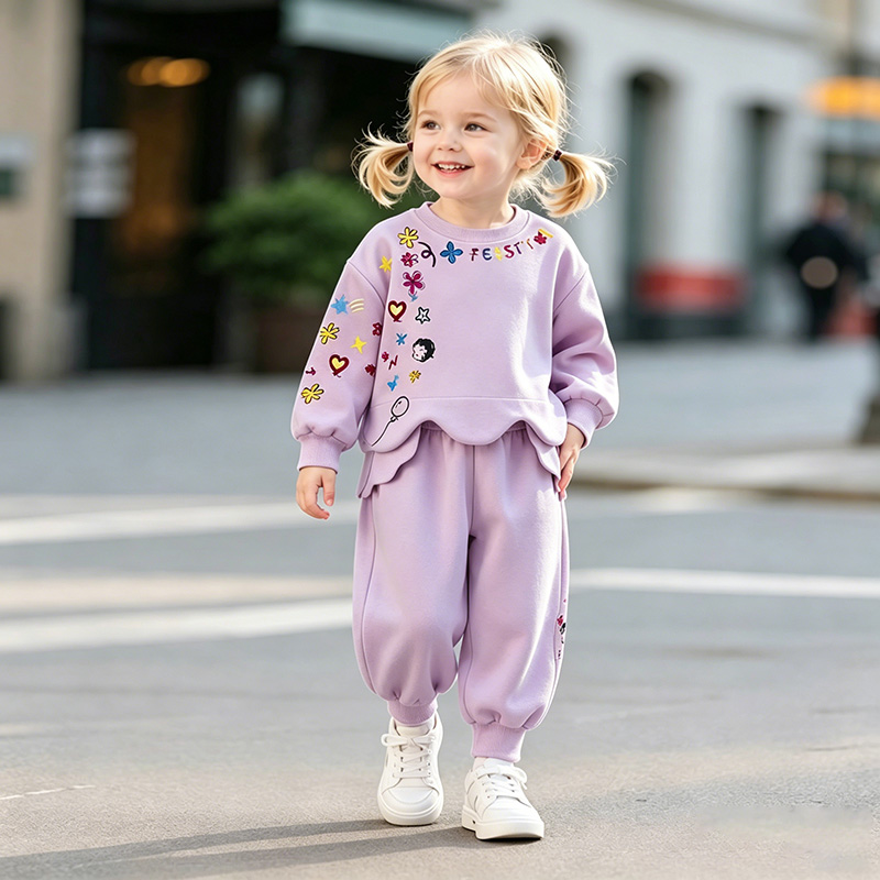 Sweet & Cute Autumn 2-Piece Girls' Pants Suit, Ages 2-9 | Color: Purple | Image 3