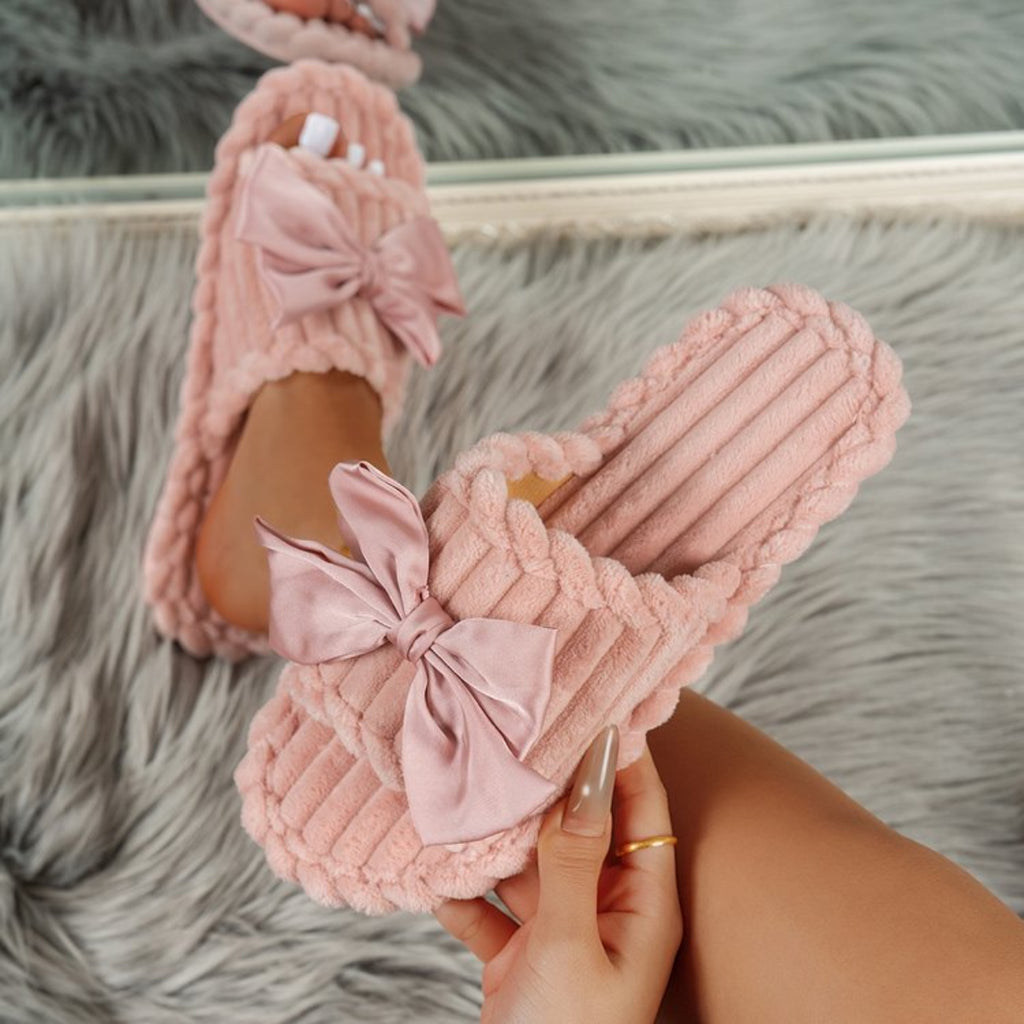 Modern Chic All-Season Velvet/Corduroy Women's Imitation Fur Slippers | Color: Pink | Image 1