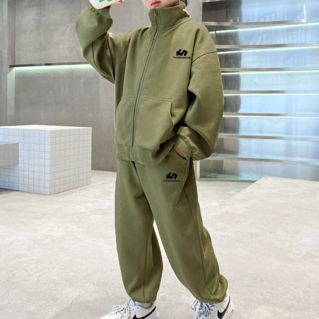 Minimalist Autumn 2-Piece Boys' Pants Suit, Ages 4-14 | Color: Green | Image 1