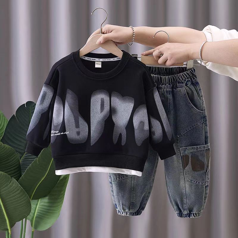 Trendy Autumn 2-Piece Boys' Pants Suit, Ages 2-9 | Color: Black | Image 1