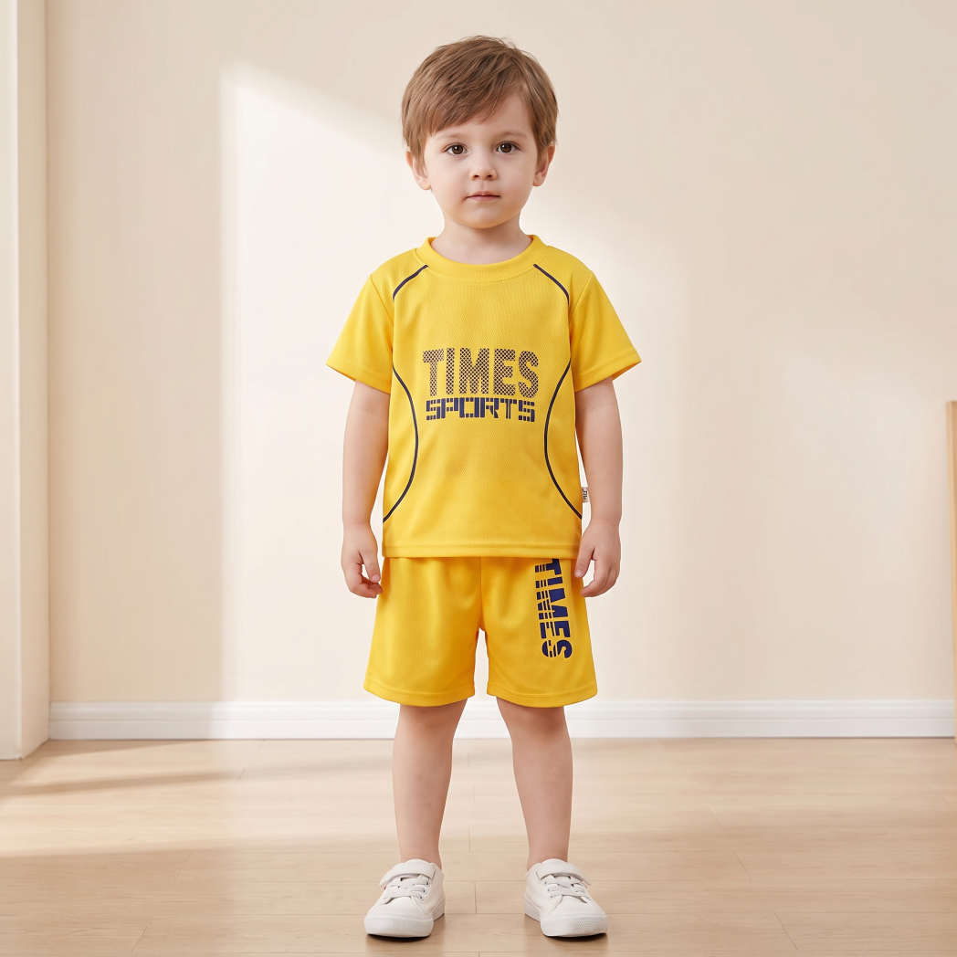 Minimalist Summer 2-Piece Unisex Kids' Pants Suit, Ages 3-11 | Color: Yellow | Image 2