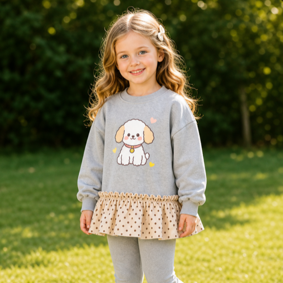 All-Season Sweet & Cute Autumn Girls' Hoodie Dress, Ages 2-9 | Color: Grey | Image 3