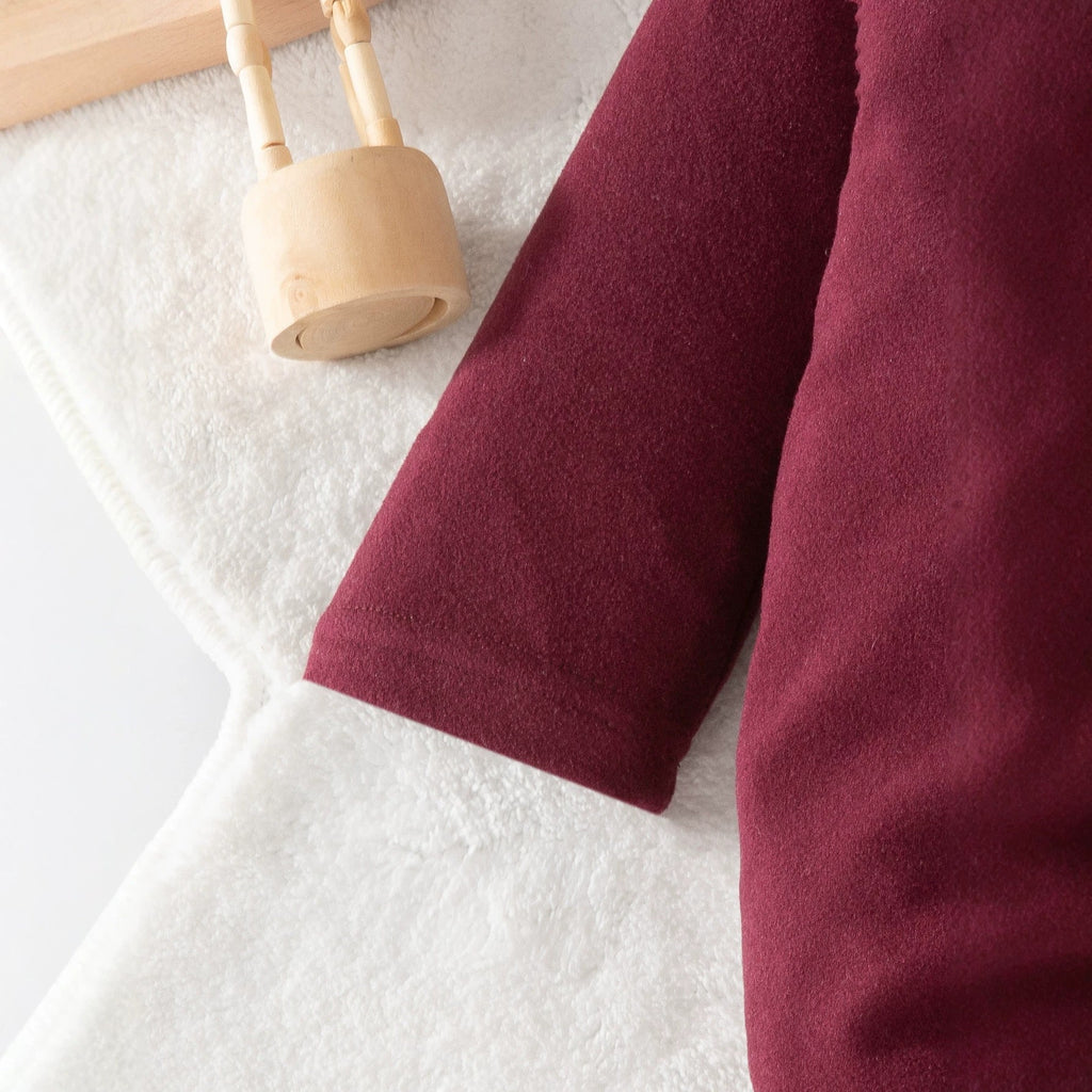 Minimalist Autumn Unisex Baby Jumpsuit, Ages 1-9 Months | Color: Maroon | Image 2