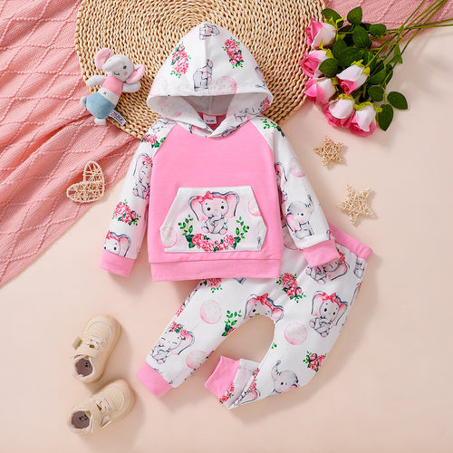 Sweet & Cute Autumn 2-Piece Baby Girls' Pants Suit, Ages 0-24 Months | Color: Pink | Image 1