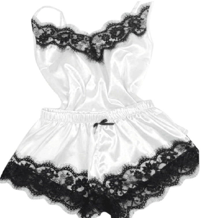 Minimalist Summer 2 Pcs Women 's Sleeveless Night Set | Color: White | Image 1