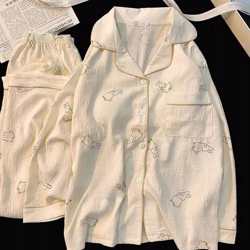 Sweet & Cute All-Season 2 Pcs Women 's Long Sleeve Sleep Set | Color: Beige | Image 2