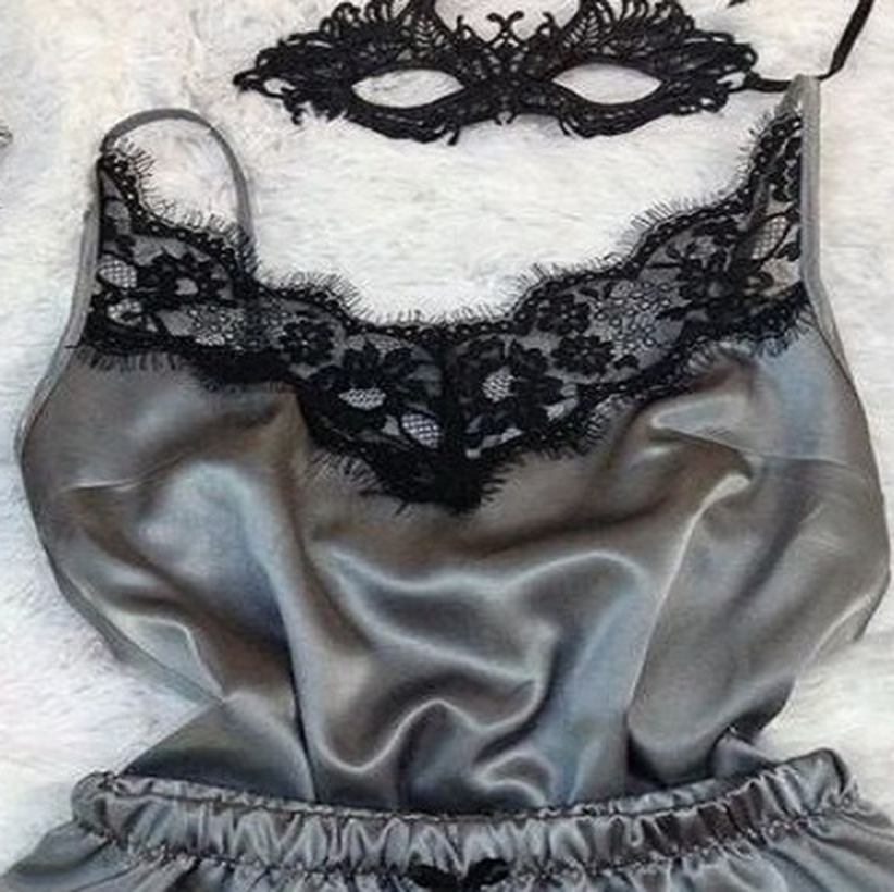 Minimalist Summer 2 Pcs Women 's Sleeveless Night Set | Color: Dark Grey | Image 2