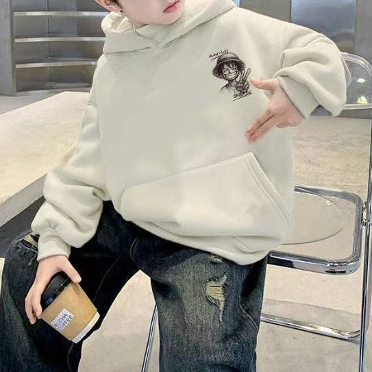 Modern Chic All-Season Minimalist Autumn Boys' Hoodie, Ages 4-14 | Color: Apricot | Image 1