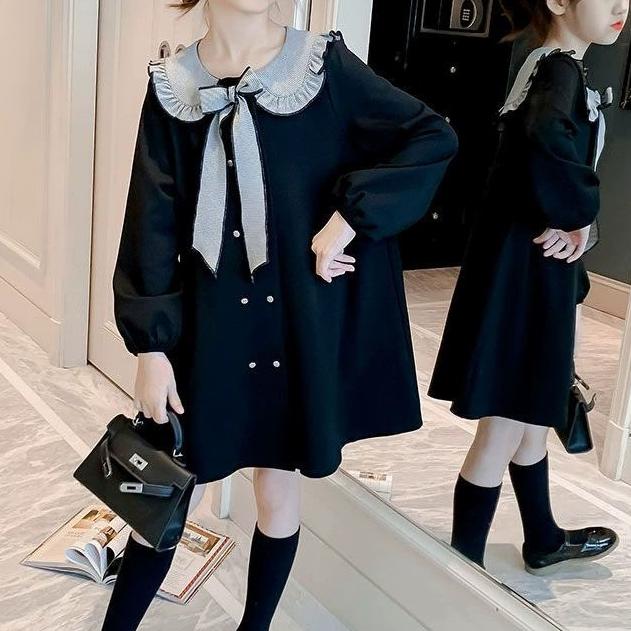Sweet & Cute Spring Girls' A-Line Dress, Ages 3-13 | Color: Black | Image 1