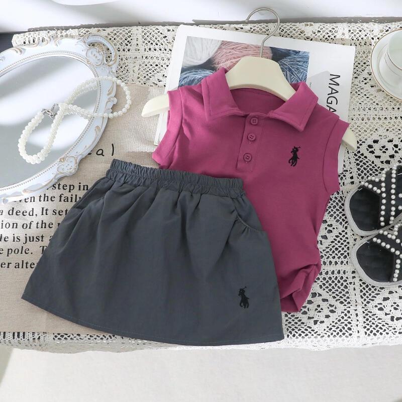 Modern Chic All-Season Minimalist Summer 2-Piece Girls' Dress Suit, Ages 2-9 | Color: Purple | Image 1
