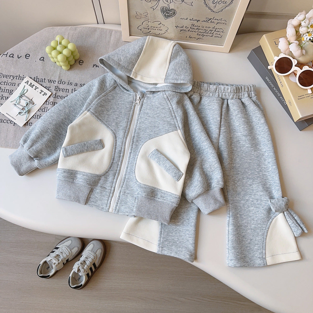 Trendy Spring 2-Piece Girls' Pants Suit, Ages 2-9 | Color: Grey | Image 1
