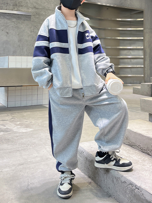 Casual Sporty Spring Boys' Pants Suit, Ages 4-14 | Color: Grey | Image 1