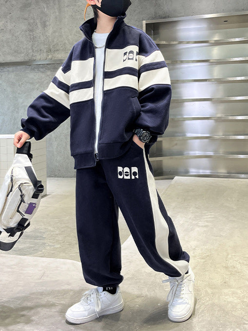 Casual Sporty Spring Boys' Pants Suit, Ages 4-14 | Color: Blue | Image 1