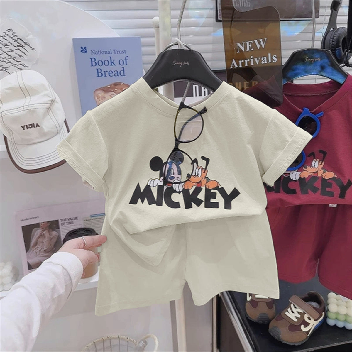 Modern Chic All-Season Minimalist Summer 2-Piece Unisex Kids' Pants Suit, Ages 2-9 | Color: Beige | Image 1
