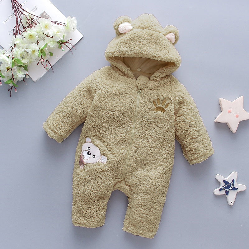 Minimalist Winter Unisex Baby Jumpsuit, Ages 3-24 Months | Color: Khaki | Image 1