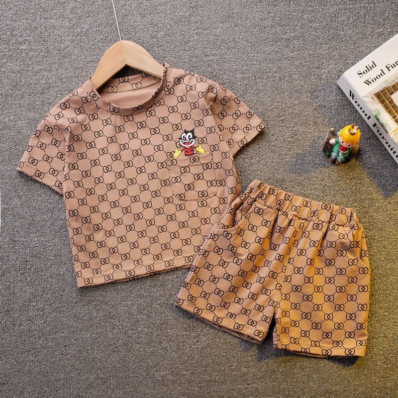 Modern Chic All-Season Minimalist Summer 2-Piece Boys' Pants Suit, Ages 2-9 | Color: Khaki | Image 1