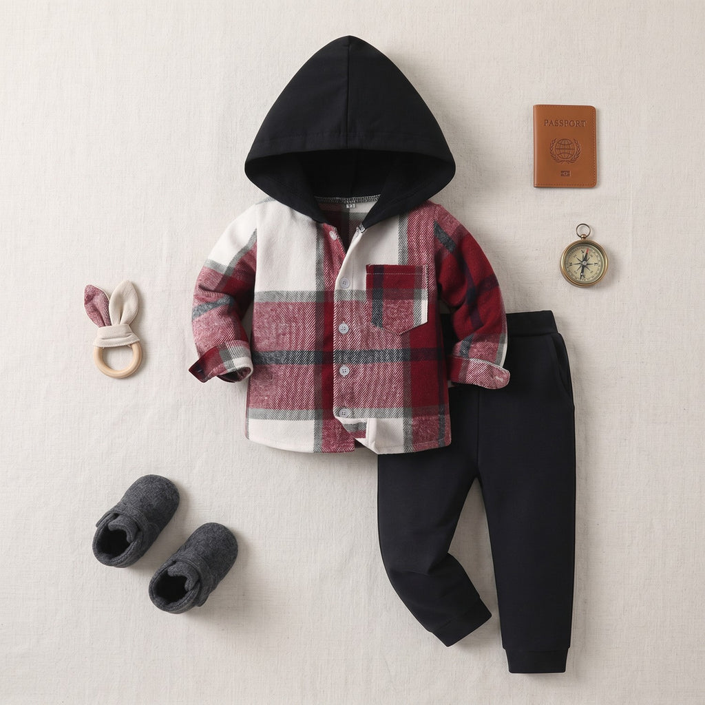 Trendy Autumn 2-Piece Unisex Kids' Pants Suit, Ages 2-7 | Color: Red | Image 1