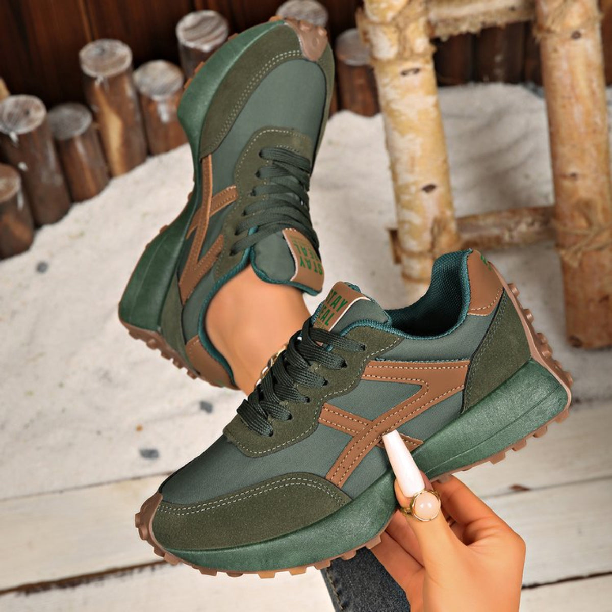 Modern Chic All-Season Others Women's Fashion Sneaker | Color: Green | Image 1