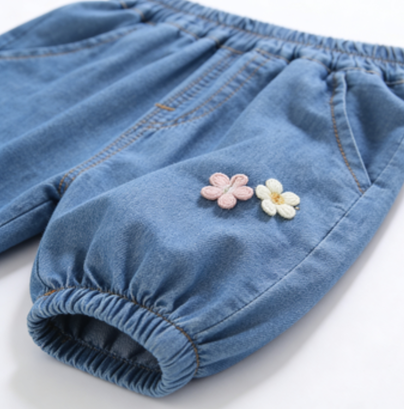 Minimalist Autumn Girls' Jeans, Ages 2-9 | Color: Deep Blue | Image 2