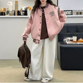 Modern Chic All-Season Casual Sporty Autumn Girls' Baseball Jacket, Ages 4-14 | Color: Pink | Image 1