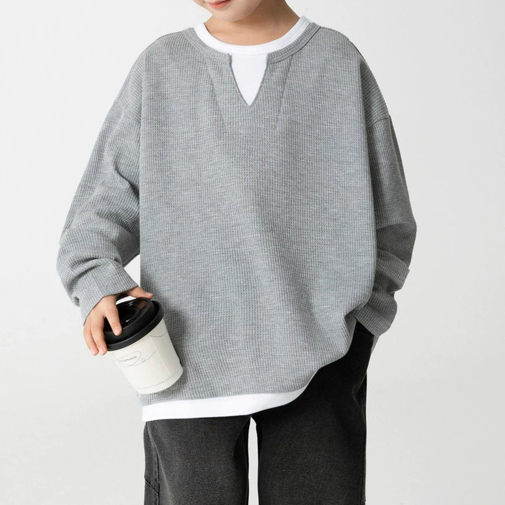 Modern Chic All-Season Minimalist Spring Boys' Sweatshirt, Ages 4-14 | Color: Grey | Image 3