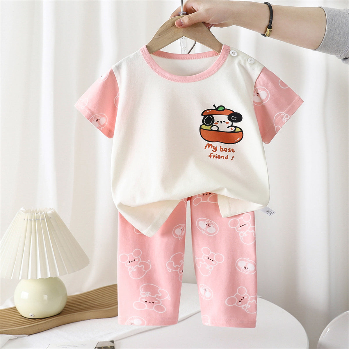 Casual Sporty Summer 2-Piece Unisex Kids' Pajama Set, Ages 2-9 | Color: Style 1 | Image 3