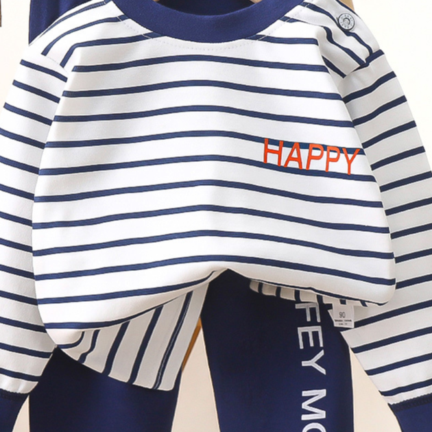 Minimalist Autumn 2-Piece Unisex Baby Pajama Set, Ages 6-24 Months | Color: Deep Blue | Image 2