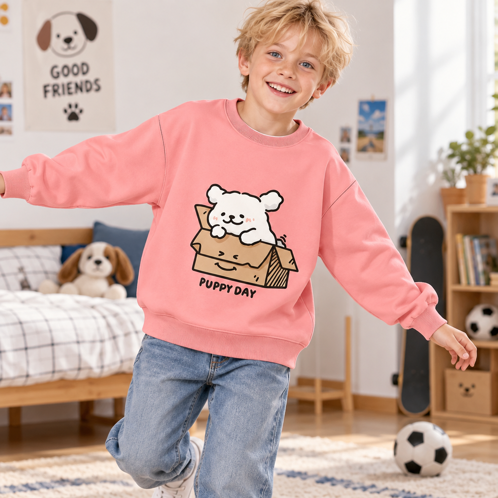 Modern Chic All-Season Casual Sporty Autumn Unisex Kids' Sweatshirt, Ages 2-14 | Color: Pink | Image 3