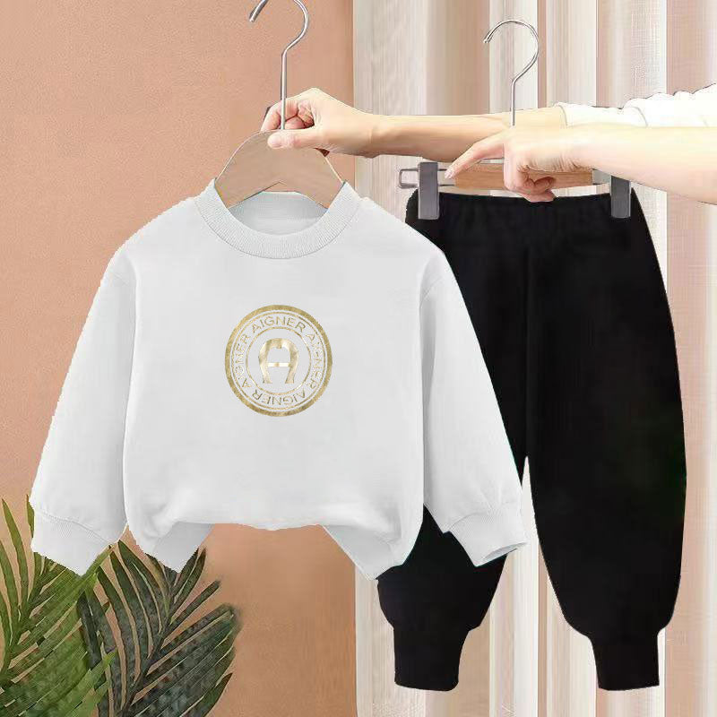 Minimalist Autumn 2-Piece Unisex Kids' Pants Suit, Ages 2-9 | Color: White | Image 1
