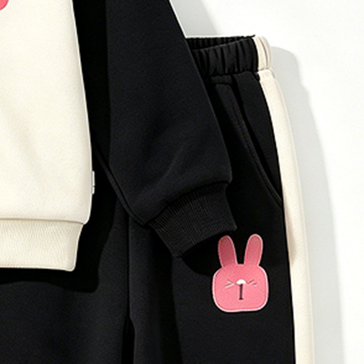 Modern Chic All-Season Casual Sporty Autumn 2-Piece Girls' Pants Suit, Ages 4-14 | Color: Black | Image 2
