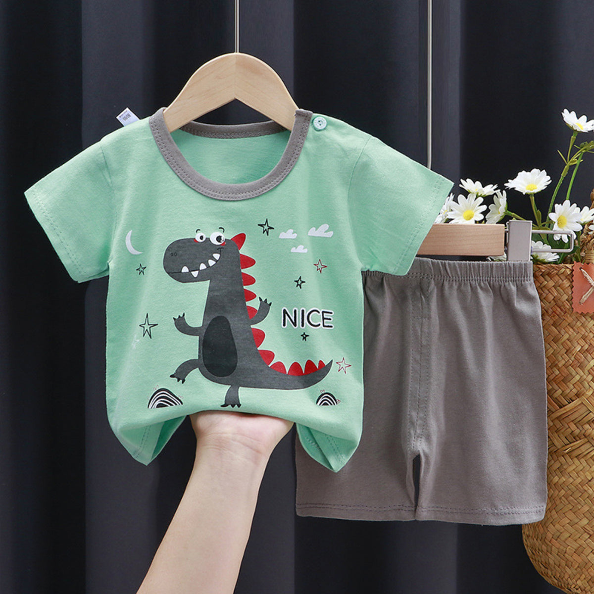 Modern Chic All-Season Minimalist Summer 2-Piece Unisex Baby Pajama Set, Ages 3-24 Months | Color: Blue | Image 1